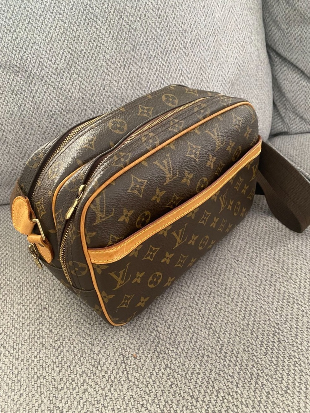 Louis Vuitton Brown Monogram Messenger Bag with Tan Trim